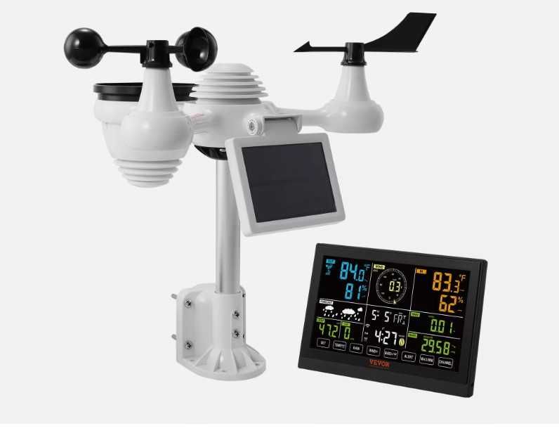 Estação meteorológica, alimentada por painel solar, sem fios