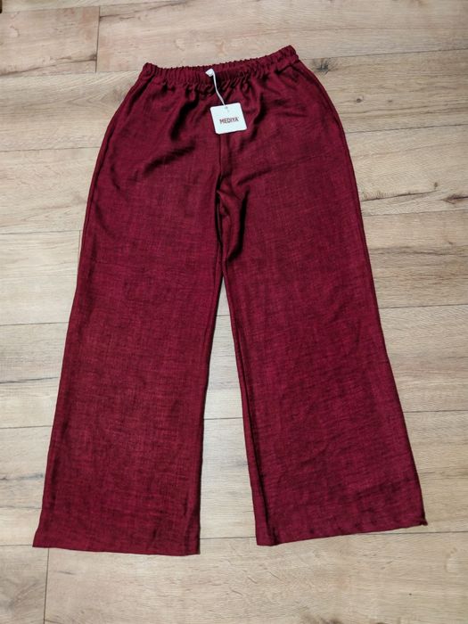 Spodnie bordowe burgund wino eleganckie melanż m L XL