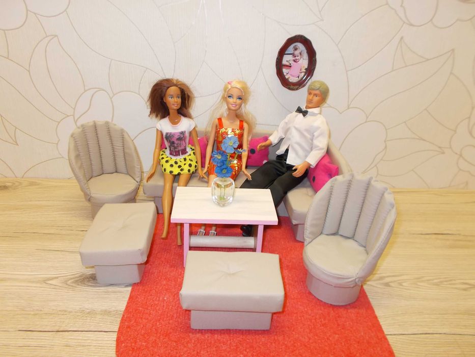 mebelki dla lalek typu barbie kanapa fotele pufy stolik