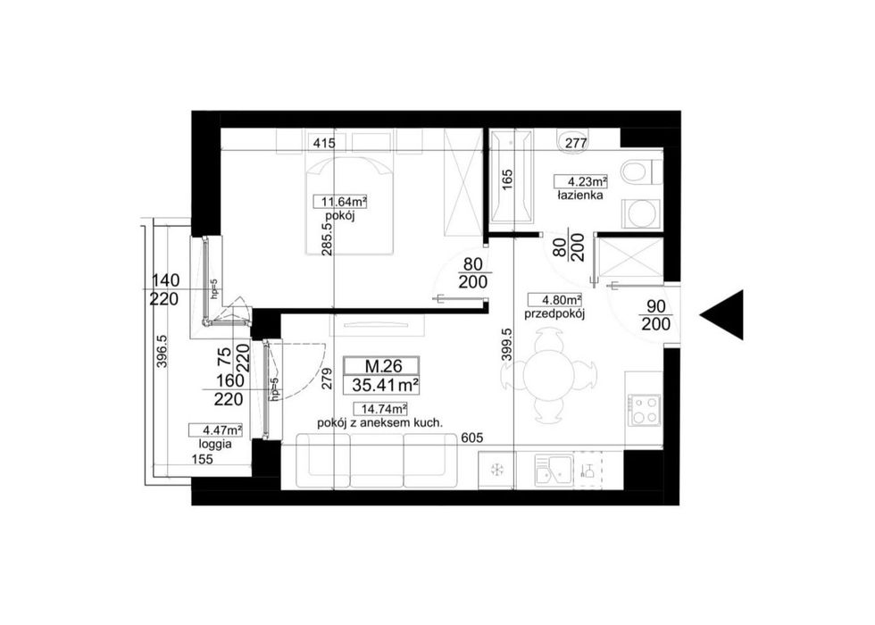 2-pokojowe mieszkanie 35m2 + loggia Bezpośrednio