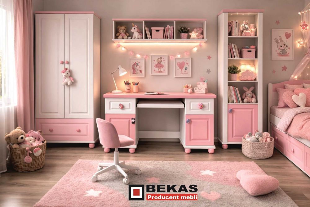 Biurko KIDS Dziewczynka Białe Różowe PINK BEKAS Dąb Producent Mebli