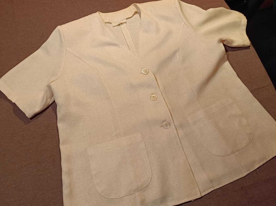 Excellent_Piękny Żakiet / Damski_Len / Kremowy_46_Okazja