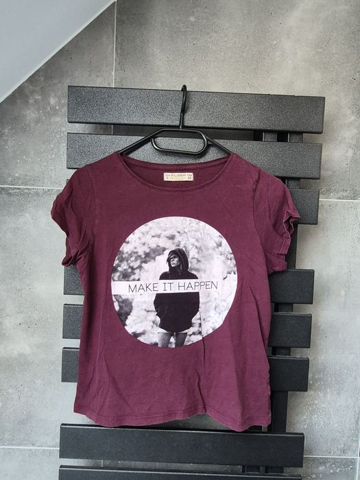 Śliwkowy t-shirt bluzka na krótki rękaw Pull&Bear r S