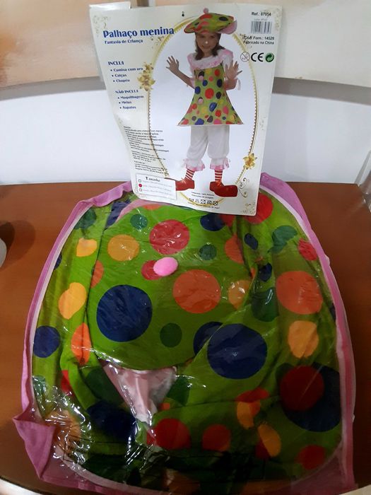 Fato de Carnaval Palhaça menina 10 usado uma vez
