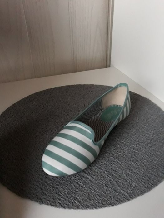 Nowe Baleriny w paski biały miętowy