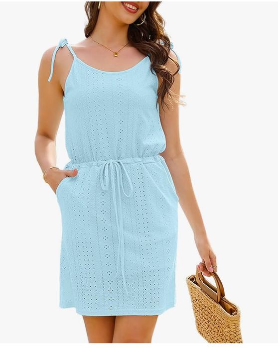 Letnia sukienka damska z kieszeniami, błękitna, rozm. 2XL CHECHURY