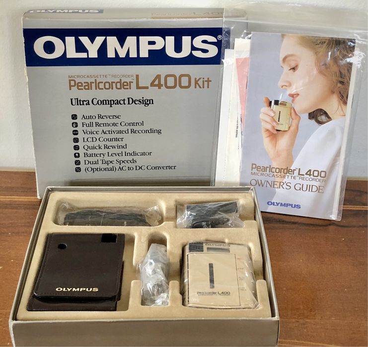 Retro dyktafon OLYMPUS Pearlcorder L400 Kit na mikro kasety Japan box