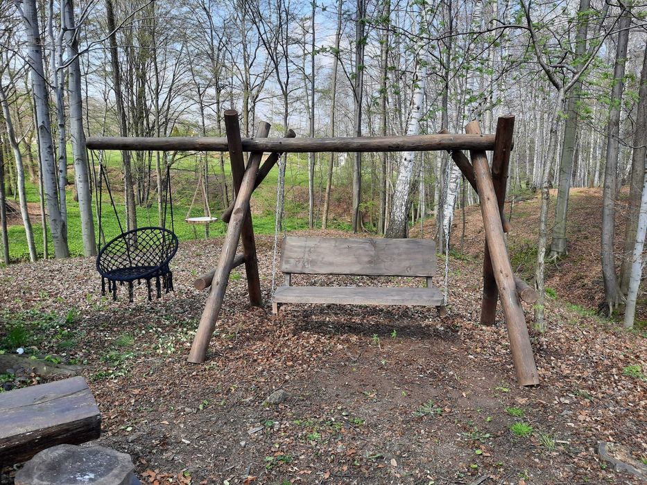 Drewniana huśtawka ogrodowa GRUBE BALE Plac zabaw Stelaż DO OGRODU +