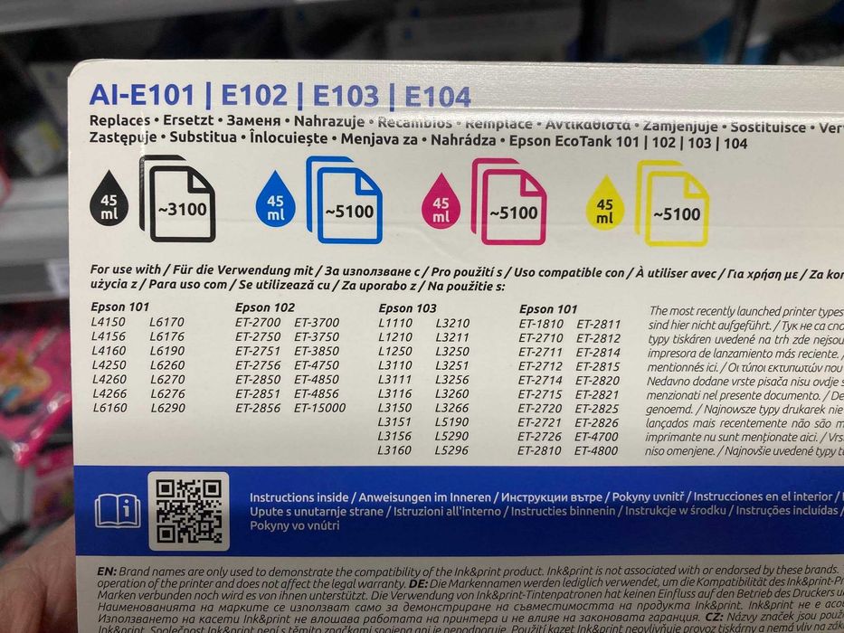 Tintas Compatíveis Epson EcoTank 101-104 4x45ml