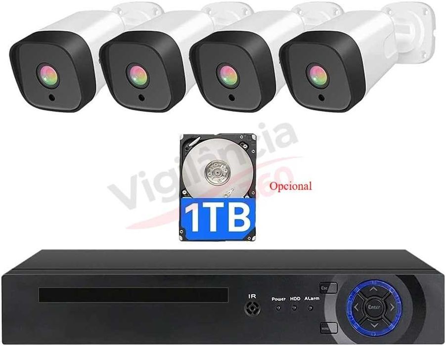 Kit Videovigilância 4K 8MP PoE 4 Câmaras Reconhecimento Facial - NOVO
