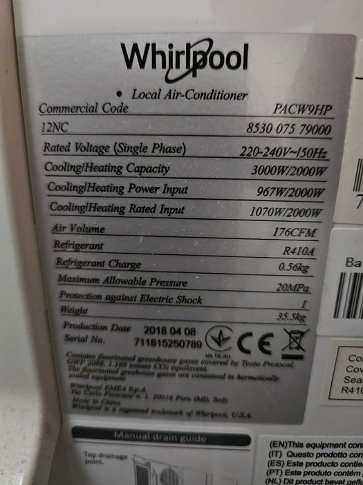 Кондиционер мобільний Whirlpool PACW9HP
