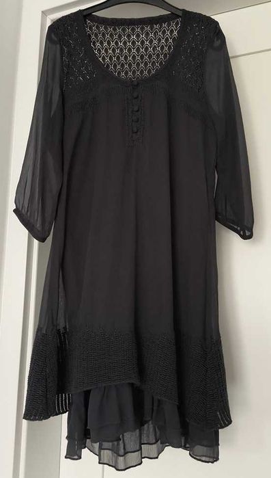 Sukienka BOHO 40 _ hafty koronki _ bawełna grafit