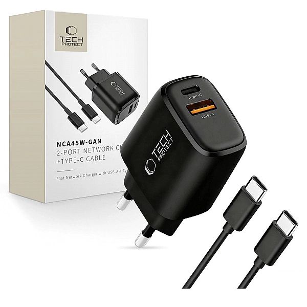 Tech-Protect Nca45W-Gan 2-Port Network Charger Pd 45W / Qc3.0 + Type-C