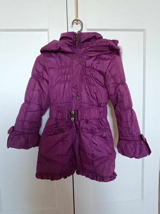 Zimowa ocieplana fioletowa kurtka dziewczęca