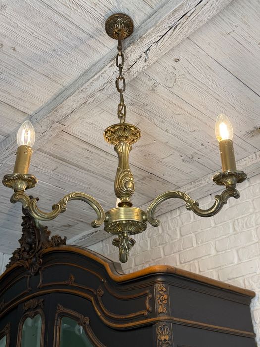 Francuski Żyrandol nr. 47 Francja, mosiądz 3-ram Antyk Lampa
