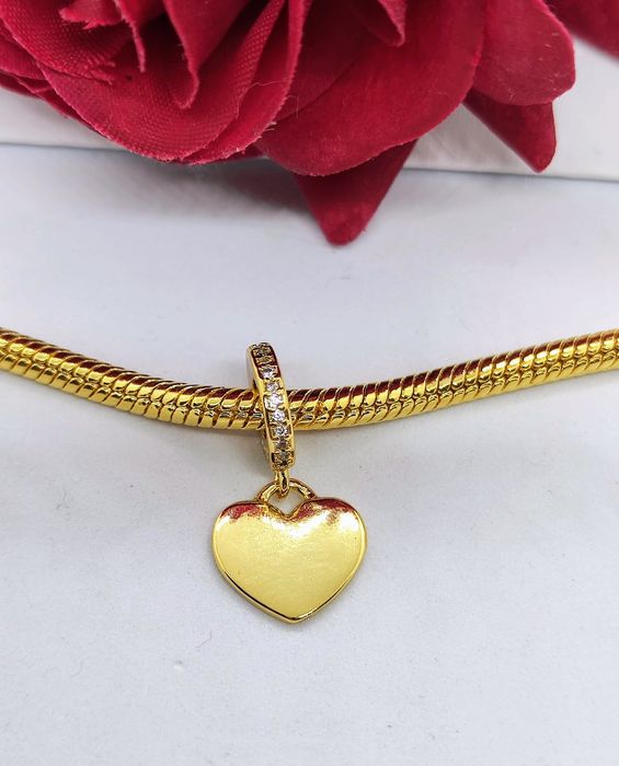 Charm's złote serce S925 zawieszka cyrkonie
