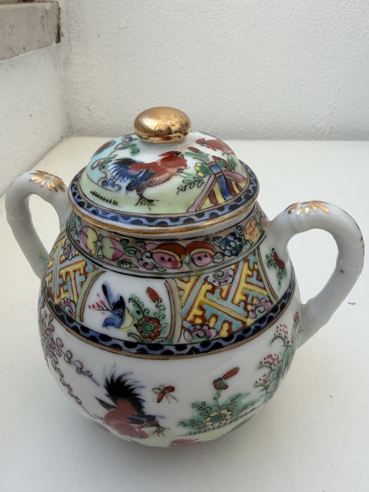 2 peças bule de chá chinês porcelana antiga