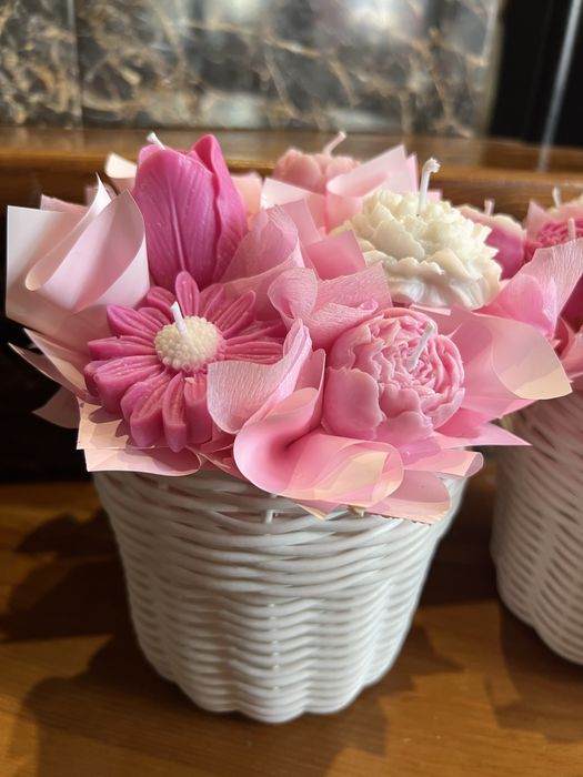 Букет з свічок, кашпо з ротангу, подарунок