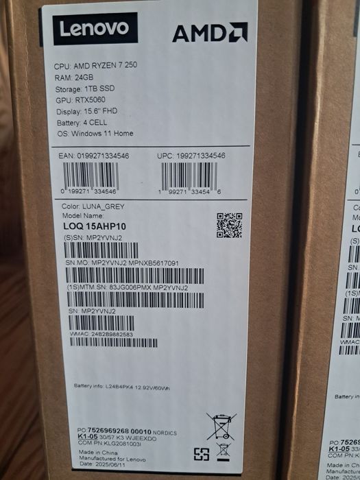 RTX 5060 8gb 115w + Ryzen 7 250 • Lenovo LOQ 15,6" 144hz • 24gb/1tb ss