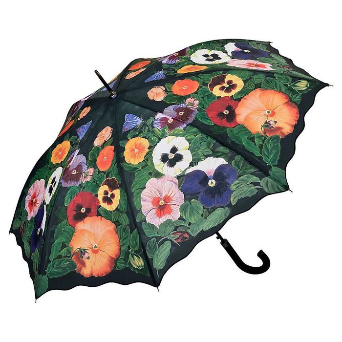 Piękny parasol ze skórzaną rączką w bratki Von Lilienfeld