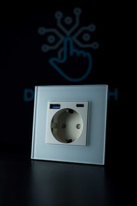 Tomadas 220-230V com USB e USB-C | 4 Cores, Vidro Temperado modular