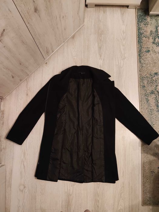 płaszcz jesienno -wiosenny, czarny, z flauszu Marks & Spencer rozm. 40