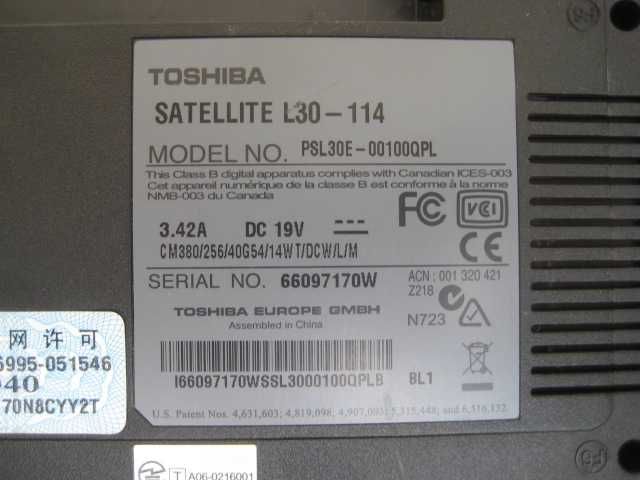 Notebook Toshiba Satelite L30-114 Laptop Model No: PSL30E-00100QPL usz