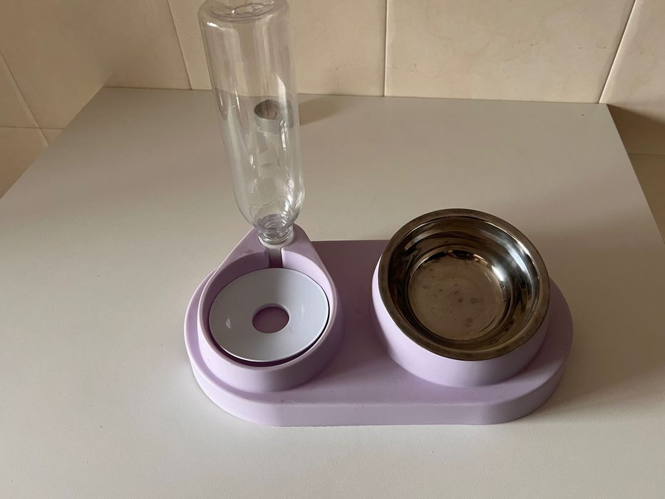 Conjunto tigela de alimentação e dispensador de água