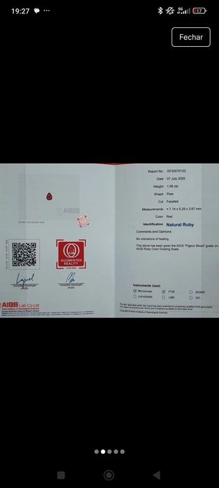 Rubi natural não tratado - sangue de pombo