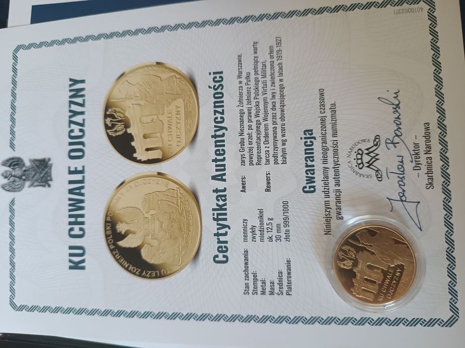 Kolekcja 5 Medali Pozłacane + Certyfikaty