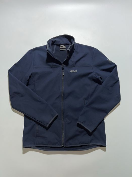 Jack Wolfskin темно синя чоловіча трекінгова похідна осіння софтшел куртка на флісі Розміру Л