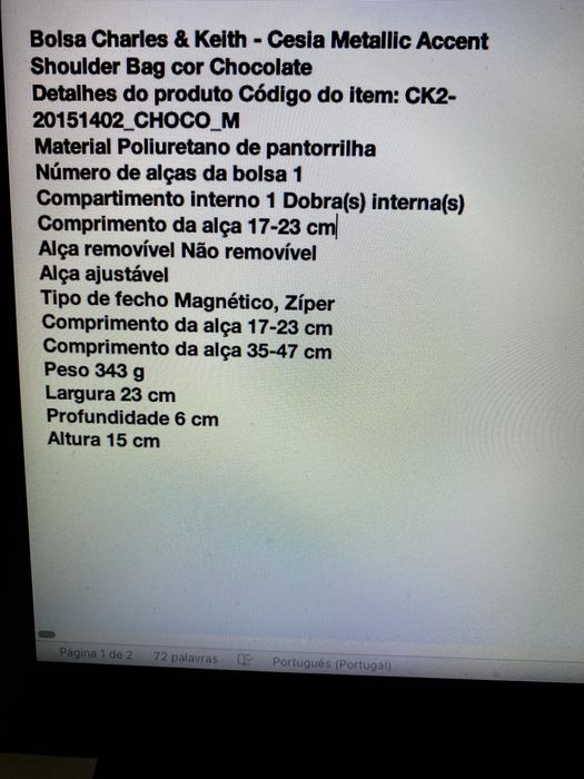 Bolsa Charles & Keith, Nova (nunca usada)