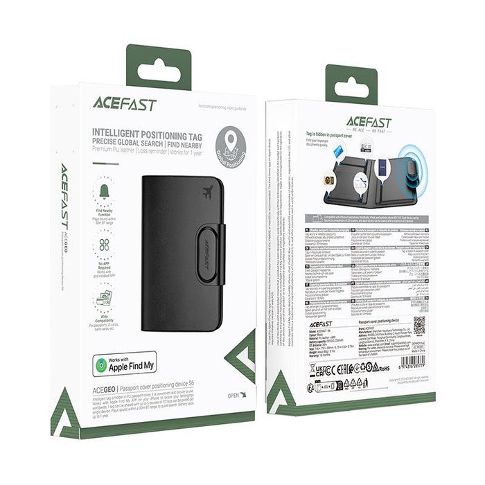 Пошуковий трекер Acefast S6 Apple Find My обкладинка для паспорта