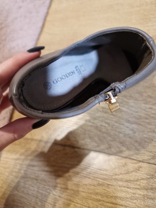 Buty na obcasie botki, czółenka damskie szare z odkrytymi palcami rozm