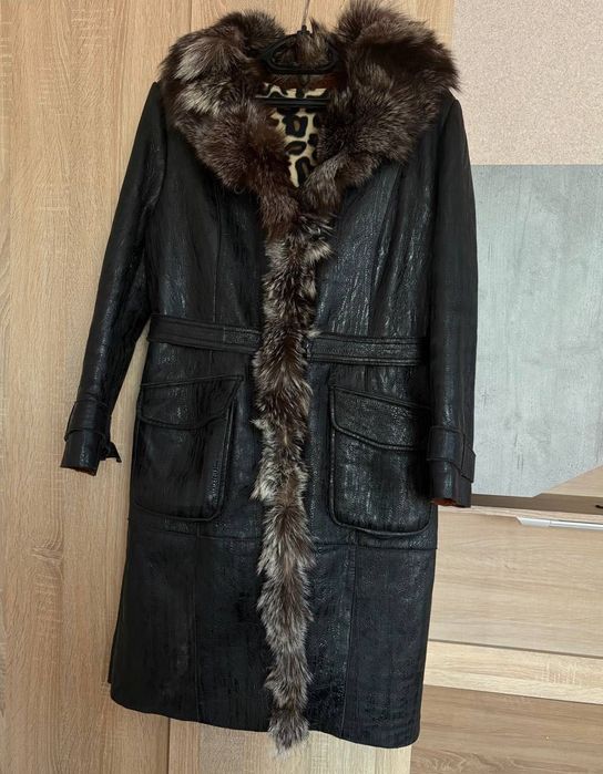 натуральна дублянка, натуральне хутро,  розмір 48-50