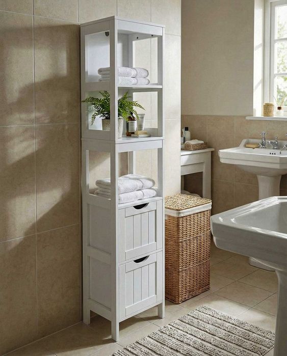 Szafka łazienkowa VASAGLE biała wąska wolnostojąca