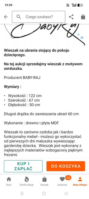 Wieszak na ubrania dziecięcy