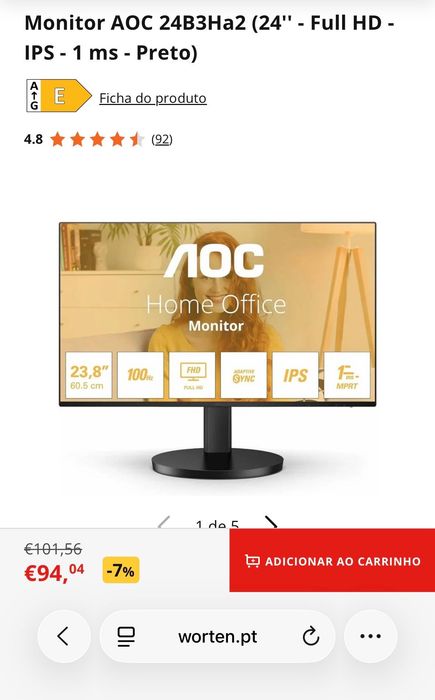 Monitor NOVO - AOC - 24B3Ha2 (24'' - Full HD - IPS - 1 ms - Preto)