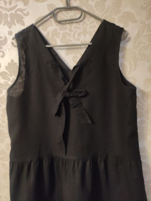 Letnia czarna lniana sukienka trapezowa XL
