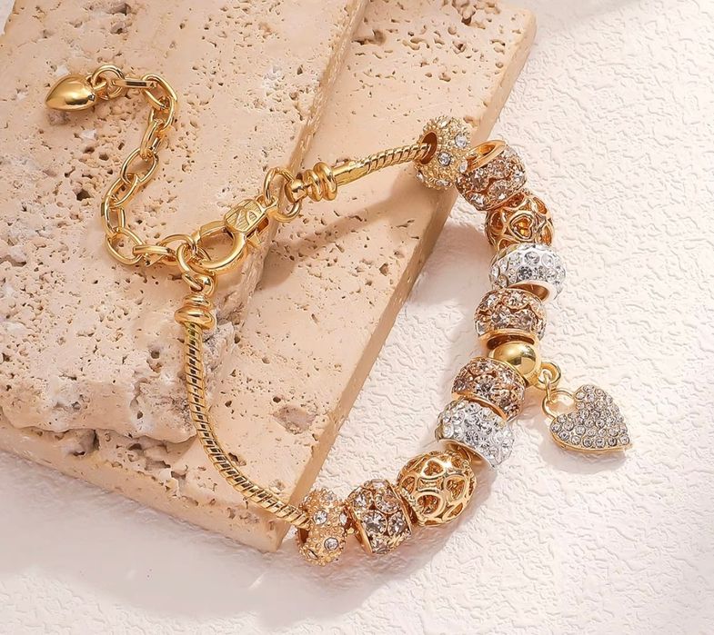 Złota Bransoletka Modułowa Charms Prezent Walentynki Dzień Kobiet