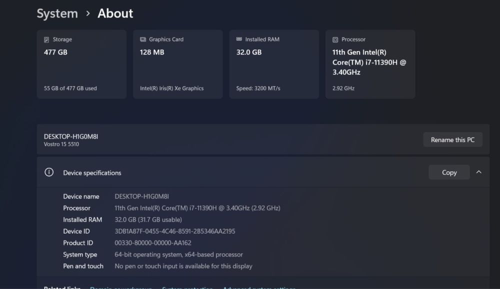 Dell Vostro 15 5510 i7-11390H 32gb/512gb