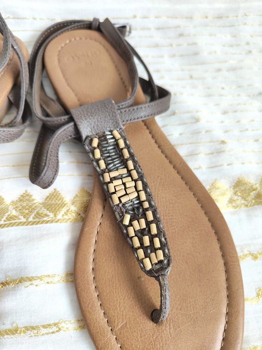 Sandały Oysho 39 brązowe boho koraliki festiwalowe y2k etno ethnic folk