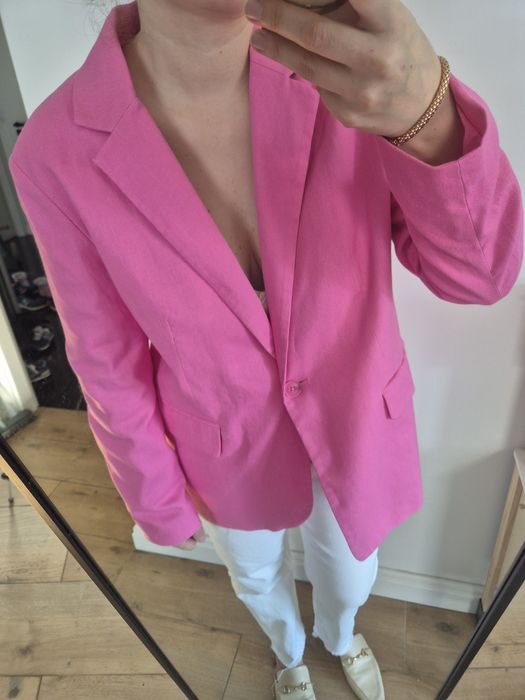 Marynarka żakiet różowa nowa elegancka wygodna do pracy pink jacket ja