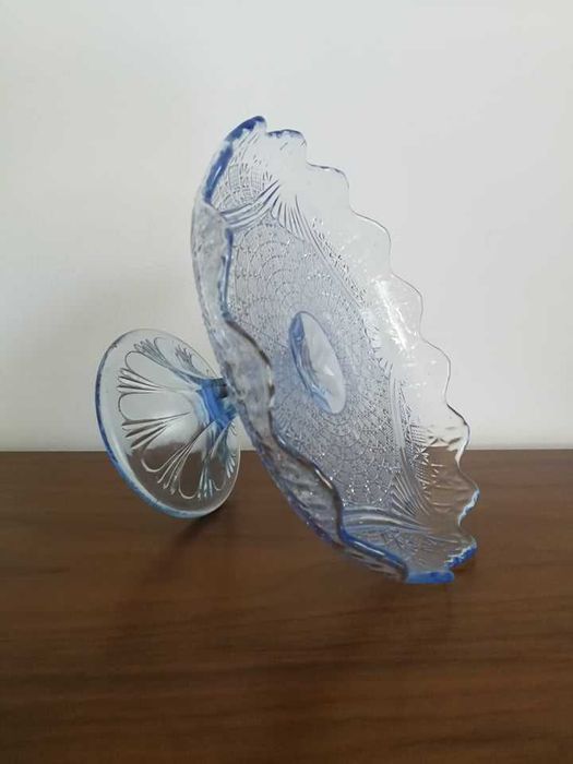 Duża Patera Tortownica Girlandy Ząbkowice Szkło kolorowe Design PRL