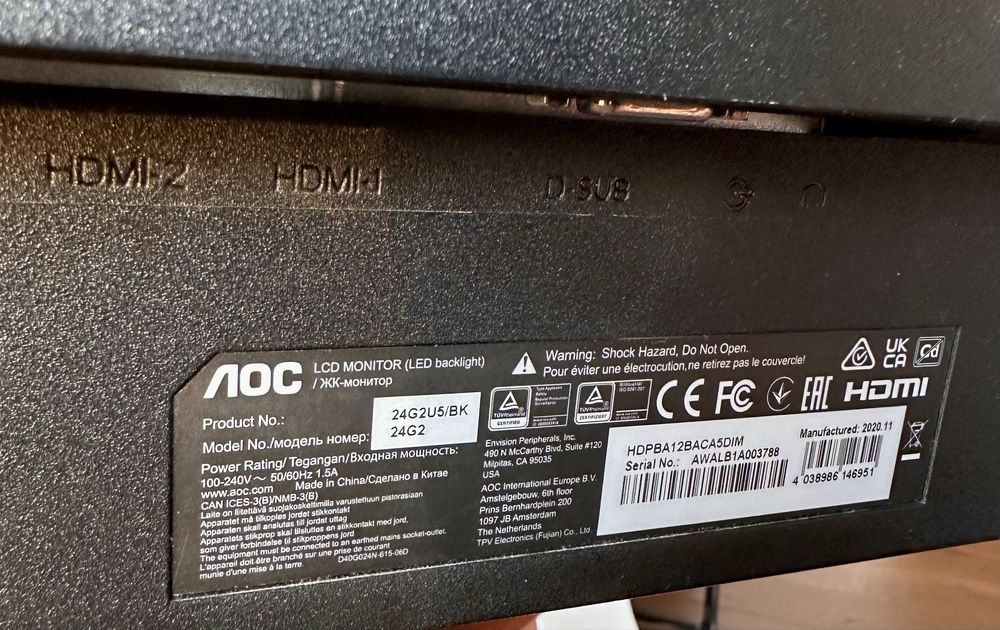 Monitor AOC 24G2U5 23,8” IPS Full HD 75Hz gamingowy ekran komputer