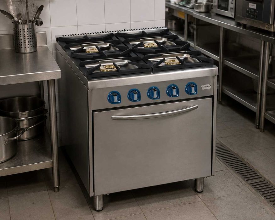 Fogão a gás 4 queimadores + forno industrial linha 90 para restaurante
