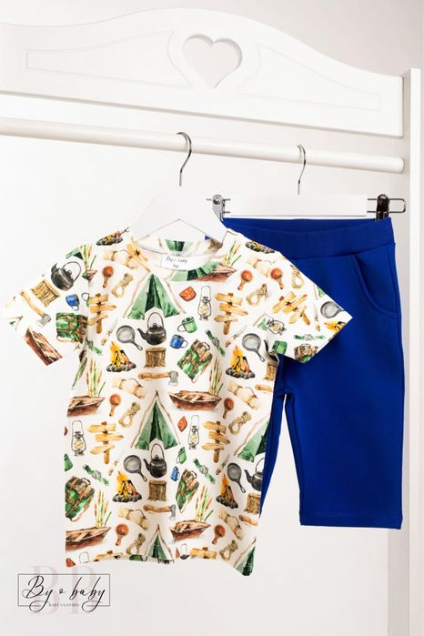 By o baby zestaw komplet bluzka t-shirt + spodenki granat 122 cm