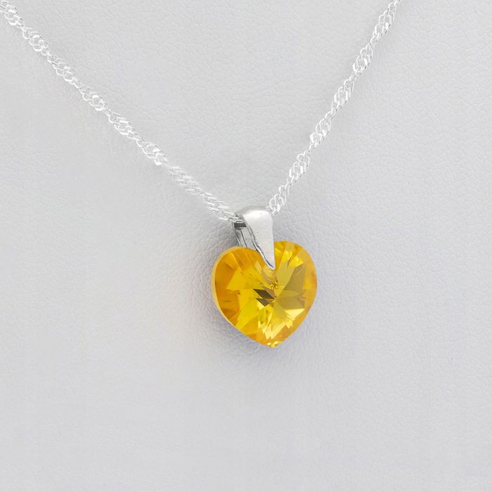 Srebrny Łańcuszek Singapur + Serce Swarovski Srebro 925 Prezent Dla Ko