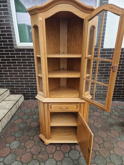 Zestaw 3 witryn komody Biblioteka narożna dębowa przeszklona 3szt DĄB komplet