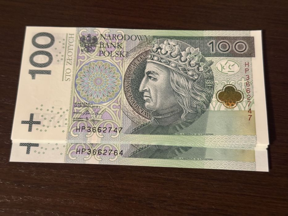 100 zł UNC 18 szt. Ciąg numerów seryjnych HP3662747-HP3662764